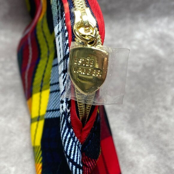 Estée Lauder Tartan Plaid Small Cosmetic Bag Recycled Material Red/Multicolor - Picture 10 of 11